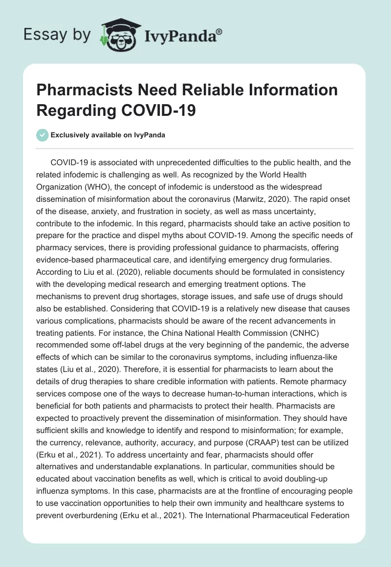 Pharmacists Need Reliable Information Regarding COVID-19. Page 1