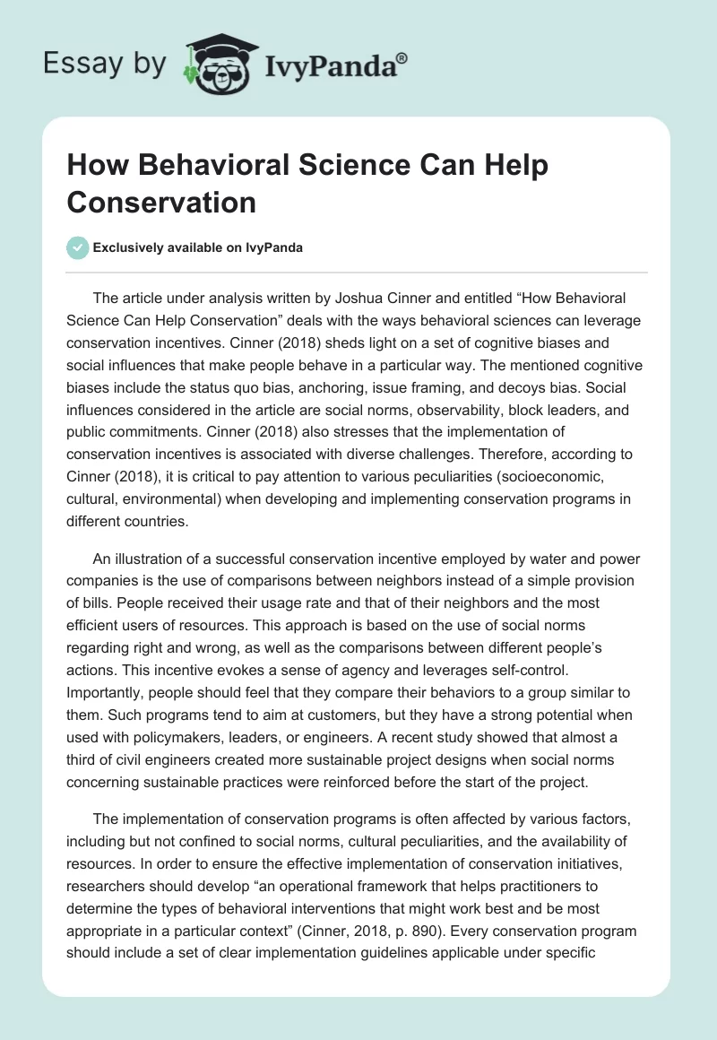 How Behavioral Science Can Help Conservation. Page 1