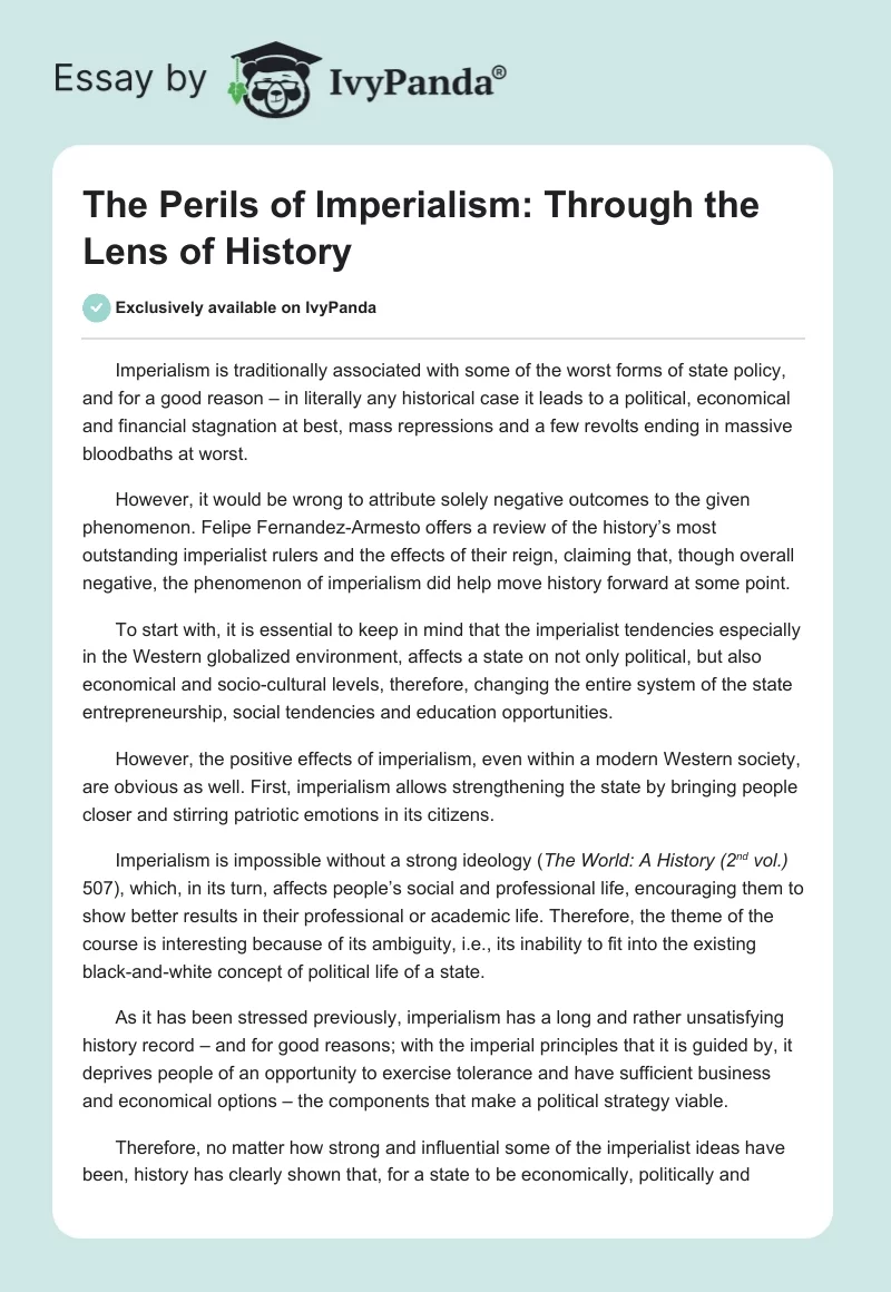 The Perils of Imperialism: Through the Lens of History. Page 1