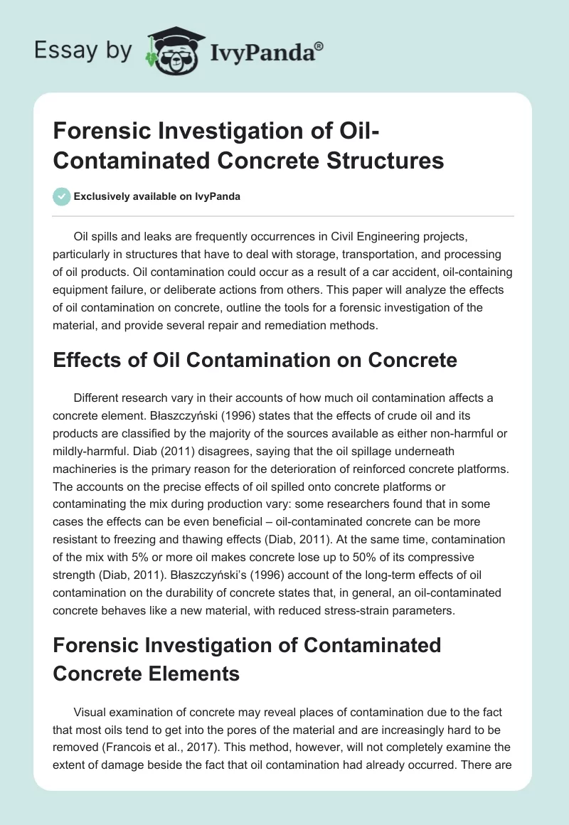 Forensic Investigation of Oil-Contaminated Concrete Structures. Page 1