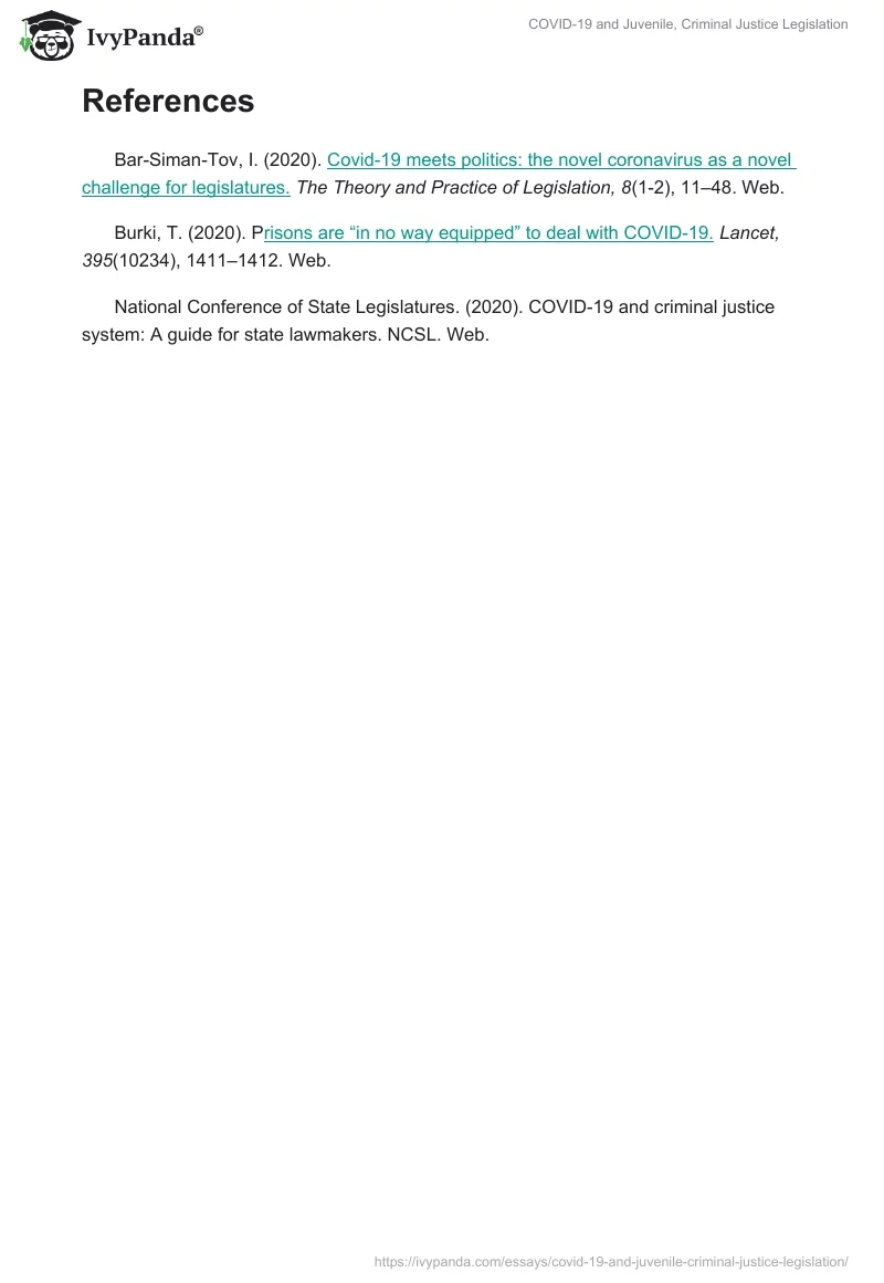 COVID-19 and Juvenile, Criminal Justice Legislation. Page 2