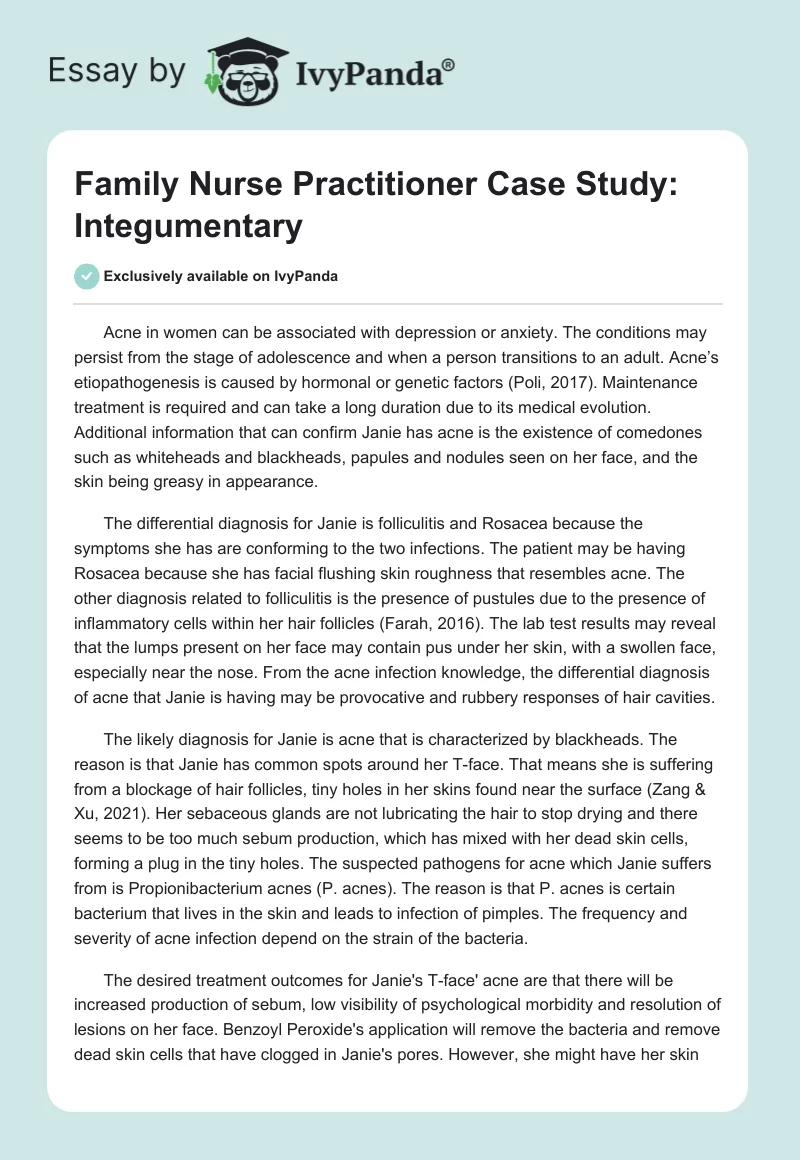 Family Nurse Practitioner Case Study: Integumentary. Page 1