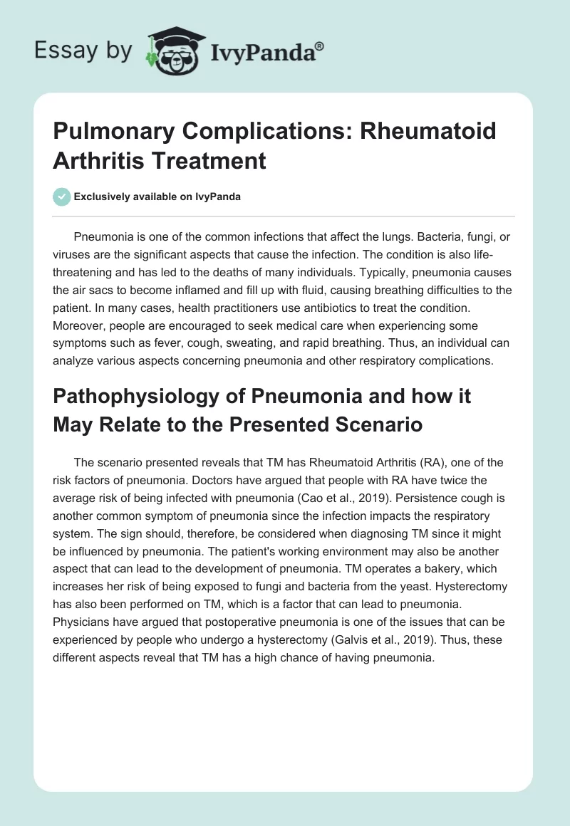 Pulmonary Complications: Rheumatoid Arthritis Treatment. Page 1