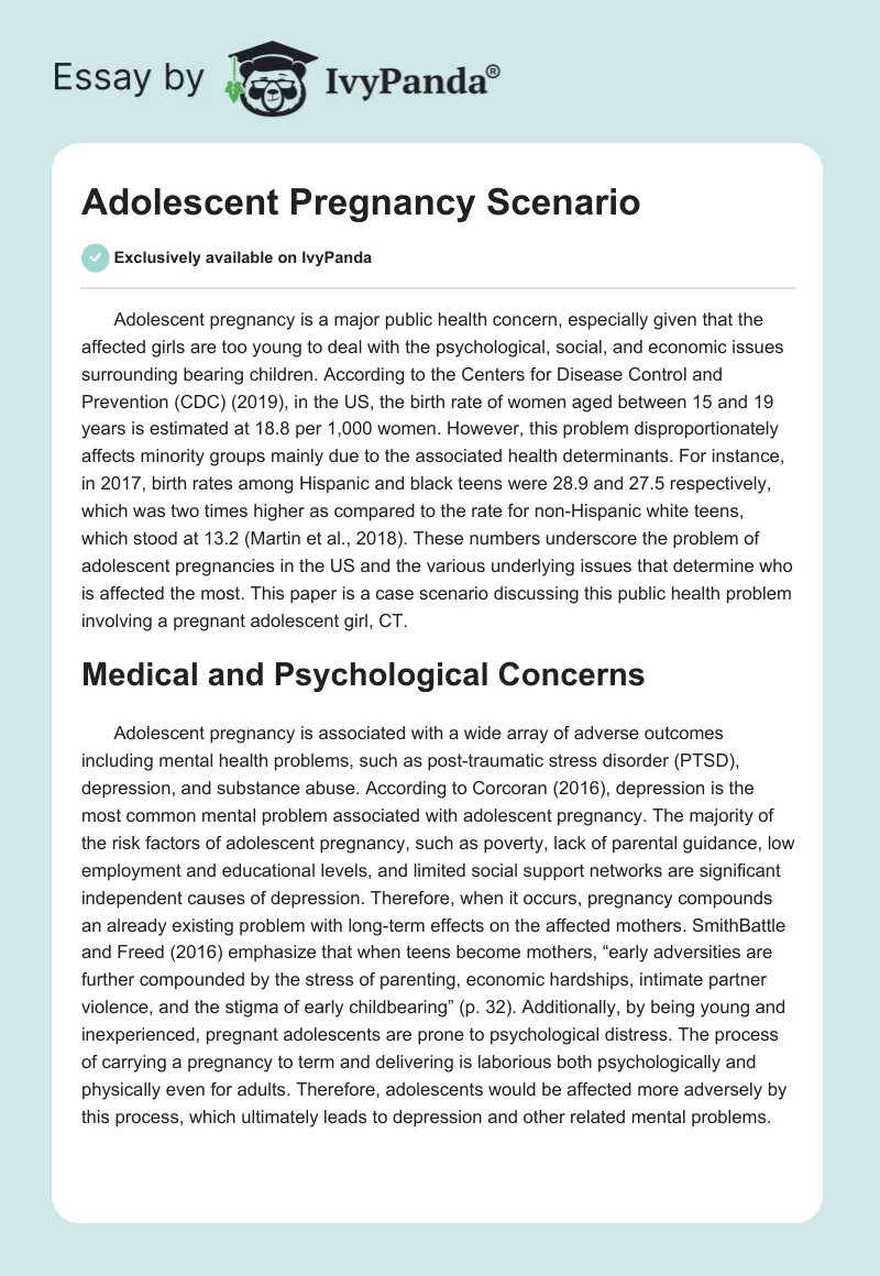 Adolescent Pregnancy Scenario. Page 1