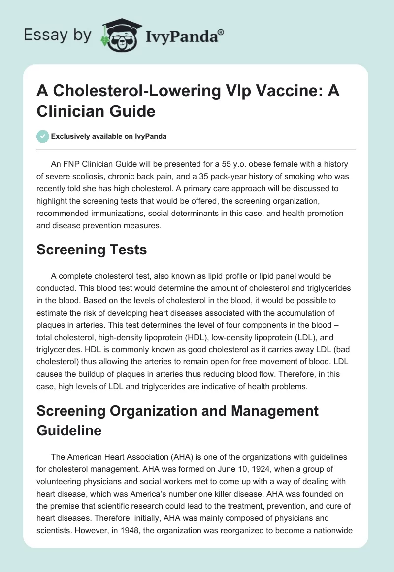 A Cholesterol-Lowering Vlp Vaccine: A Clinician Guide. Page 1
