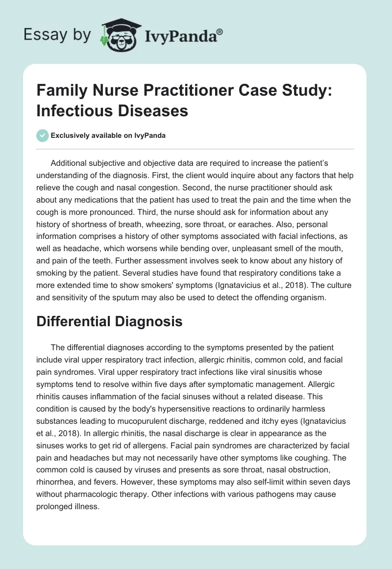 Family Nurse Practitioner Case Study: Infectious Diseases. Page 1