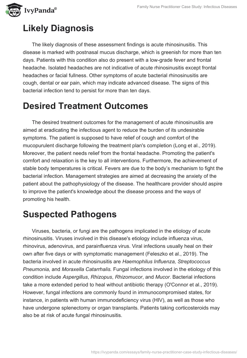 Family Nurse Practitioner Case Study: Infectious Diseases. Page 2