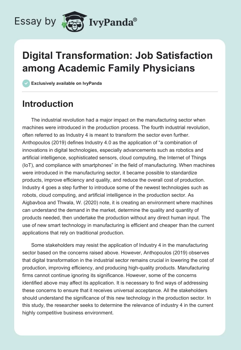 Digital Transformation: Job Satisfaction among Academic Family Physicians. Page 1