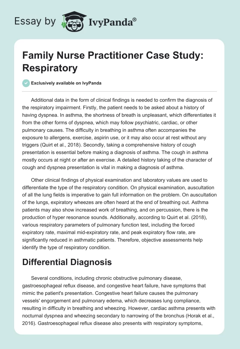 Family Nurse Practitioner Case Study: Respiratory. Page 1
