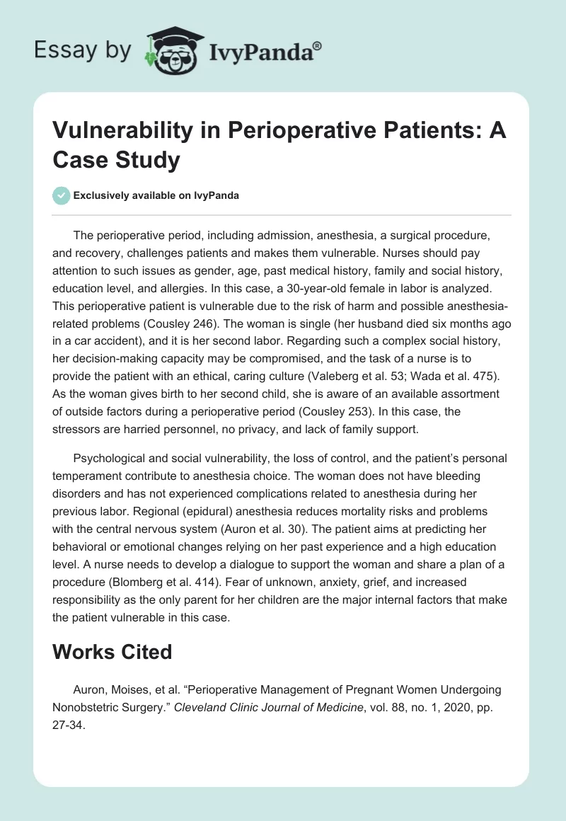 Vulnerability in Perioperative Patients: A Case Study. Page 1