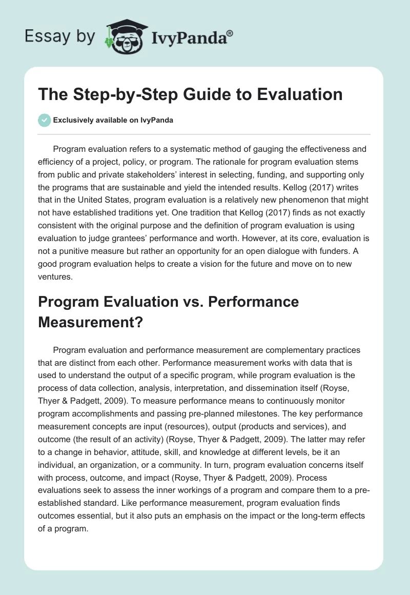 The Step-by-Step Guide to Evaluation. Page 1
