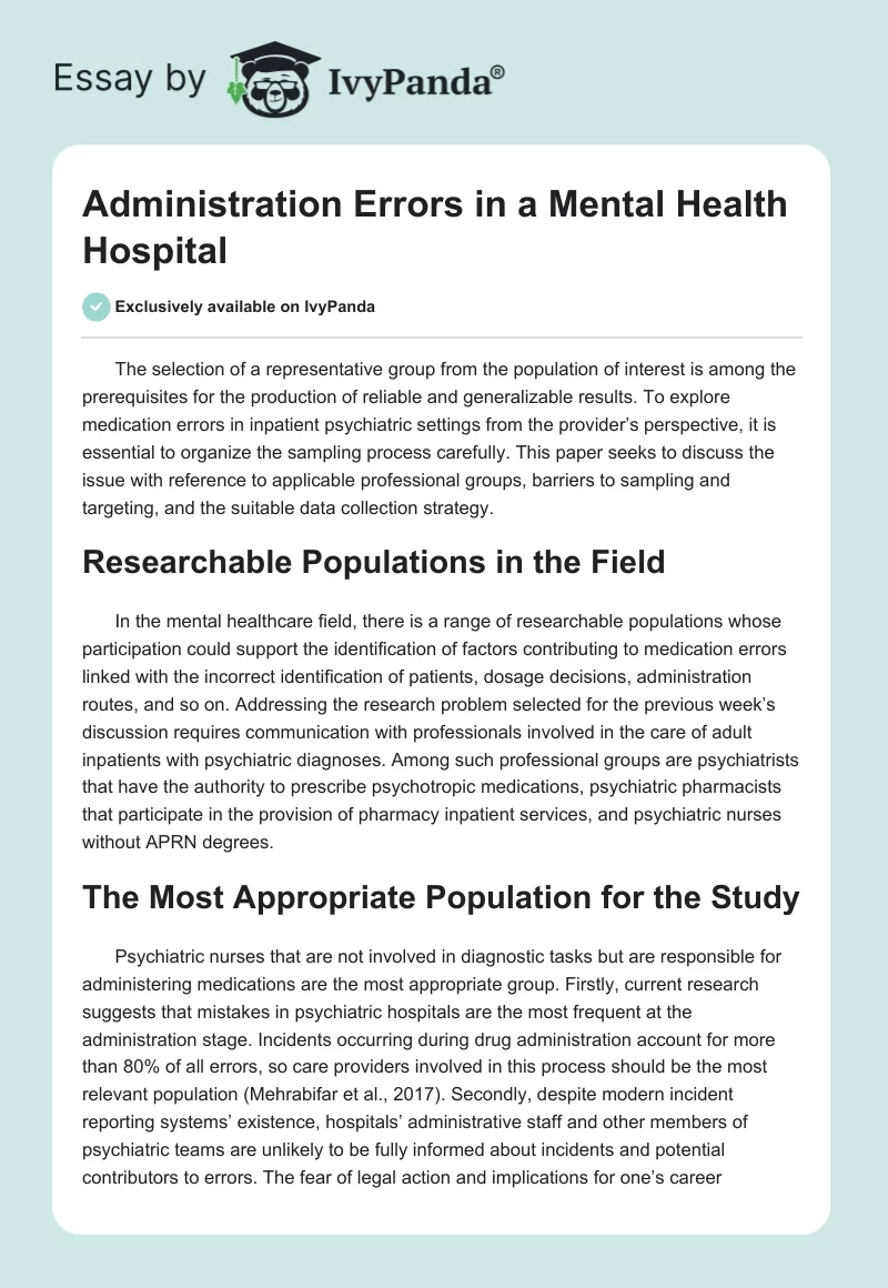 Administration Errors in a Mental Health Hospital. Page 1