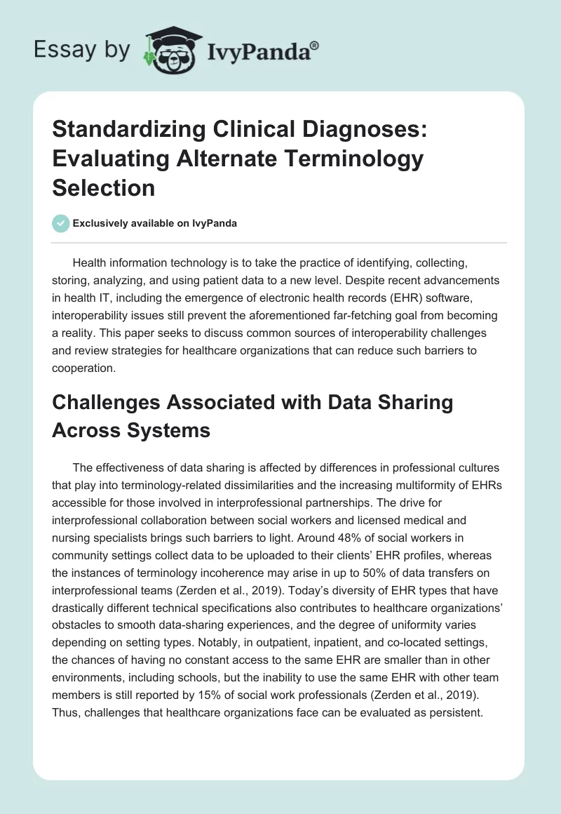 Standardizing Clinical Diagnoses: Evaluating Alternate Terminology Selection. Page 1
