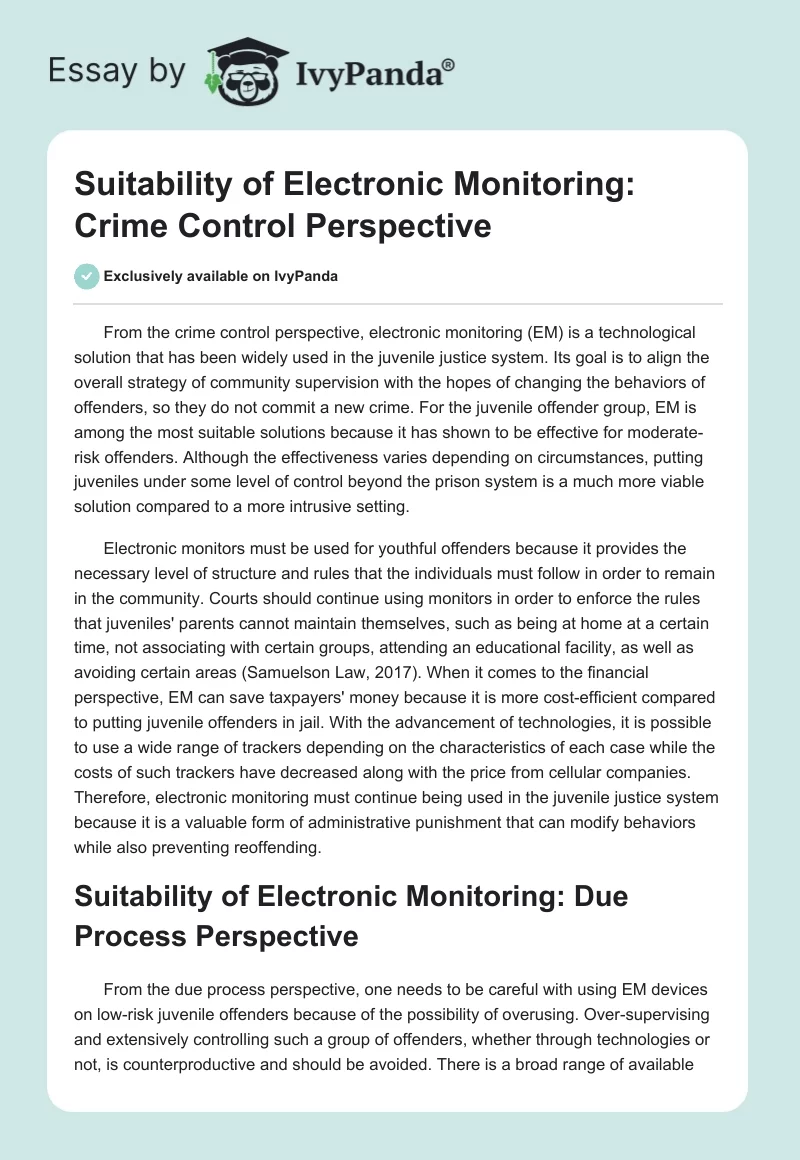 Suitability of Electronic Monitoring: Crime Control Perspective. Page 1