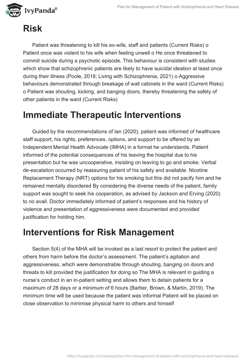 Plan for Management of Patient with Schizophrenia and Heart Disease. Page 3