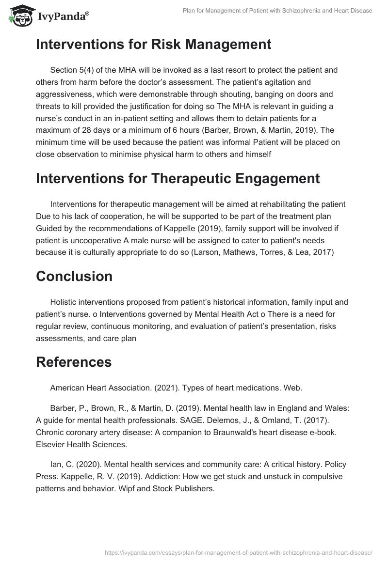Plan for Management of Patient with Schizophrenia and Heart Disease. Page 4