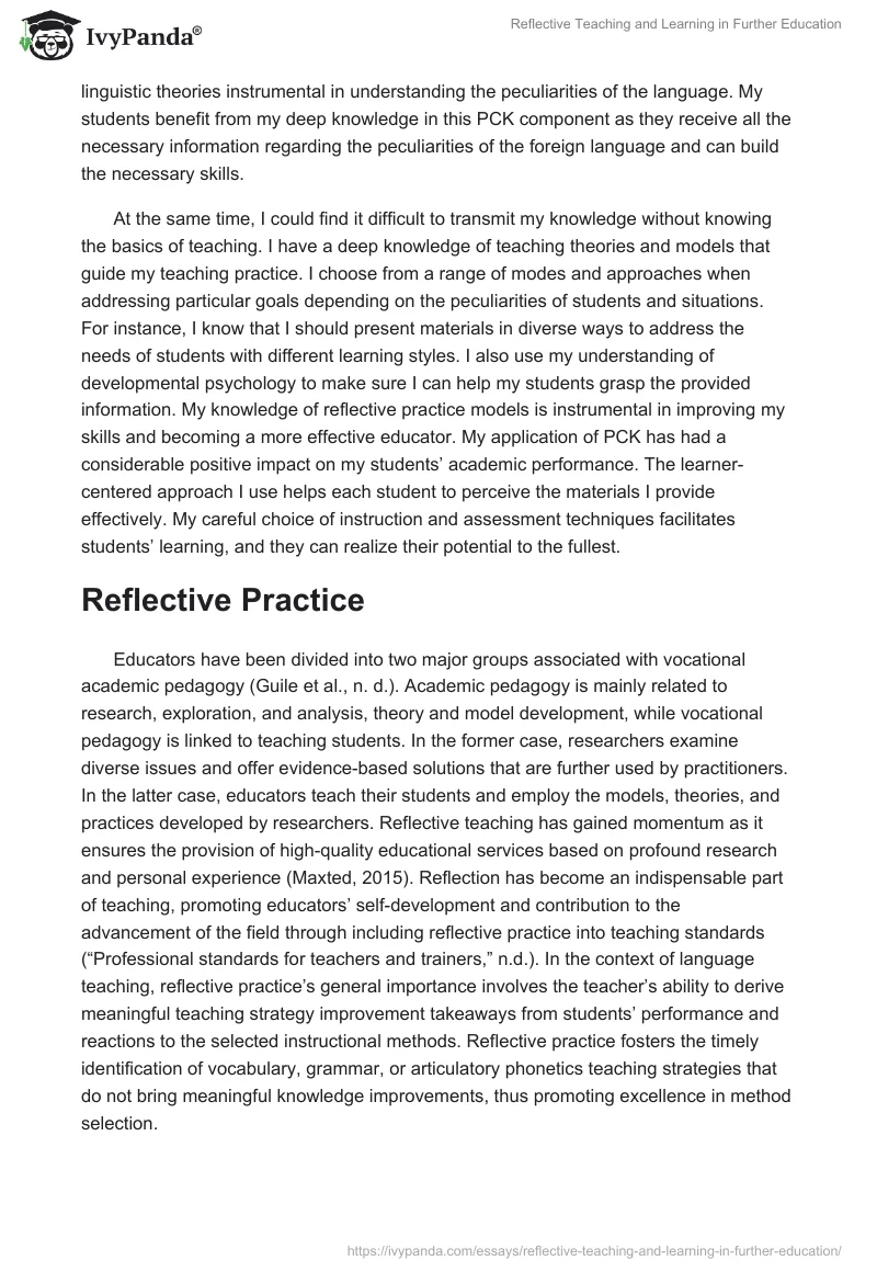 Reflective Teaching and Learning in Further Education. Page 2