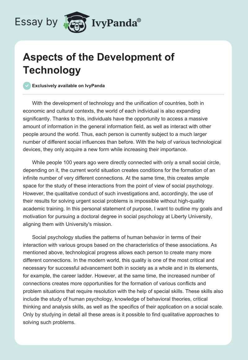 Aspects of the Development of Technology. Page 1