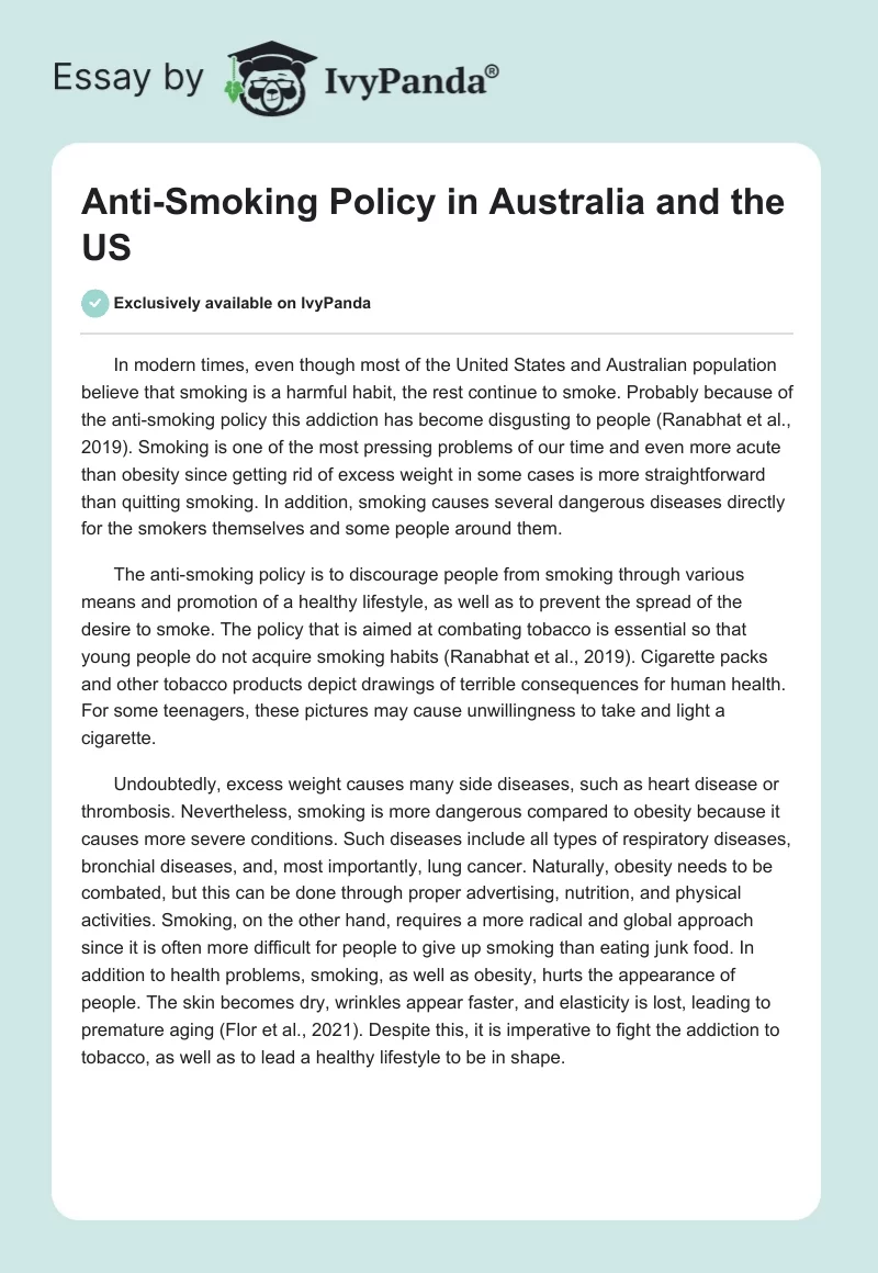 Anti-Smoking Policy in Australia and the US. Page 1