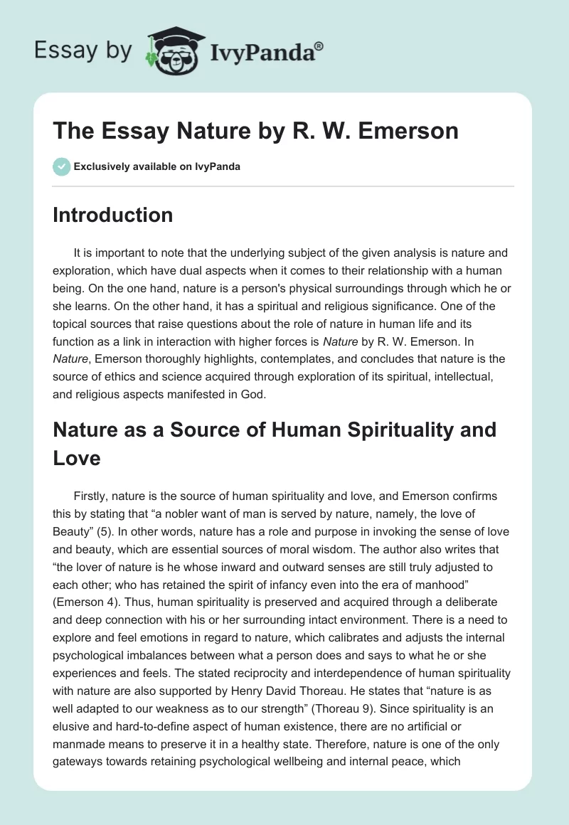 The Essay "Nature" by R. W. Emerson. Page 1