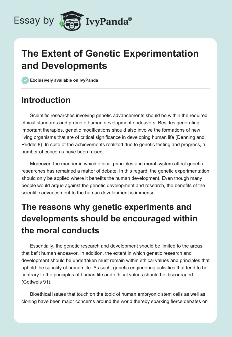 The Extent of Genetic Experimentation and Developments. Page 1