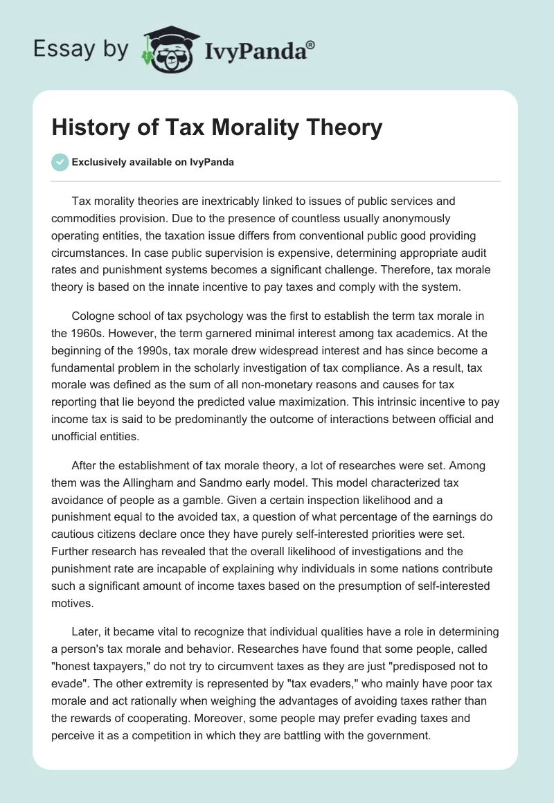 History of Tax Morality Theory. Page 1