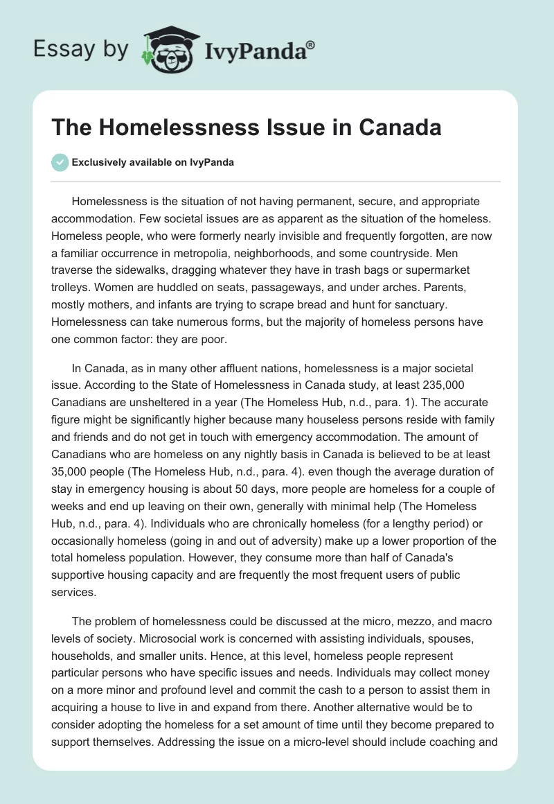 The Homelessness Issue in Canada. Page 1