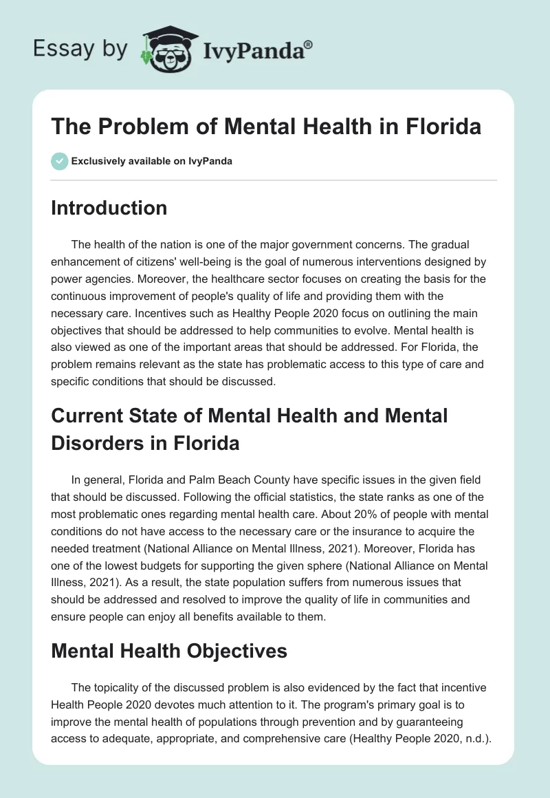 The Problem of Mental Health in Florida. Page 1