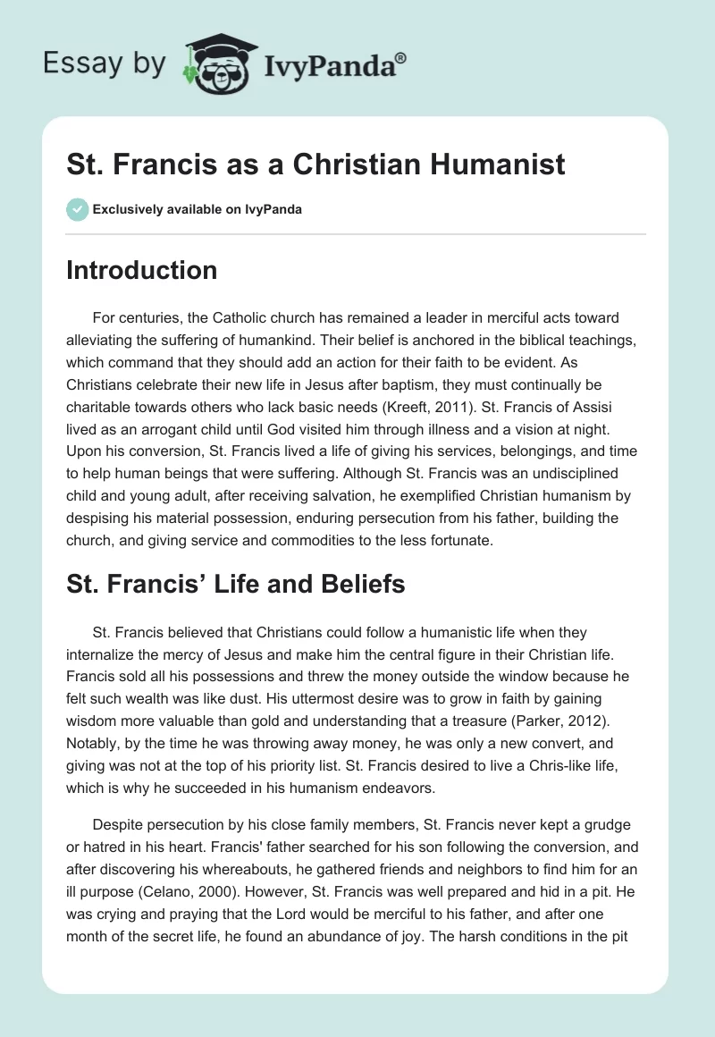 St. Francis as a Christian Humanist. Page 1