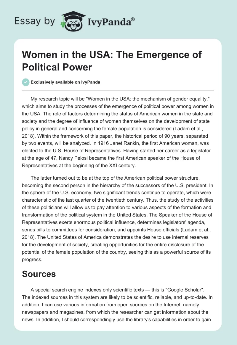 Women in the USA: The Emergence of Political Power. Page 1