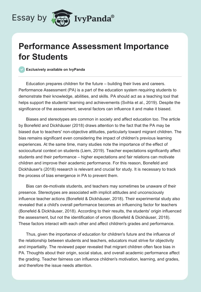 Performance Assessment Importance for Students. Page 1