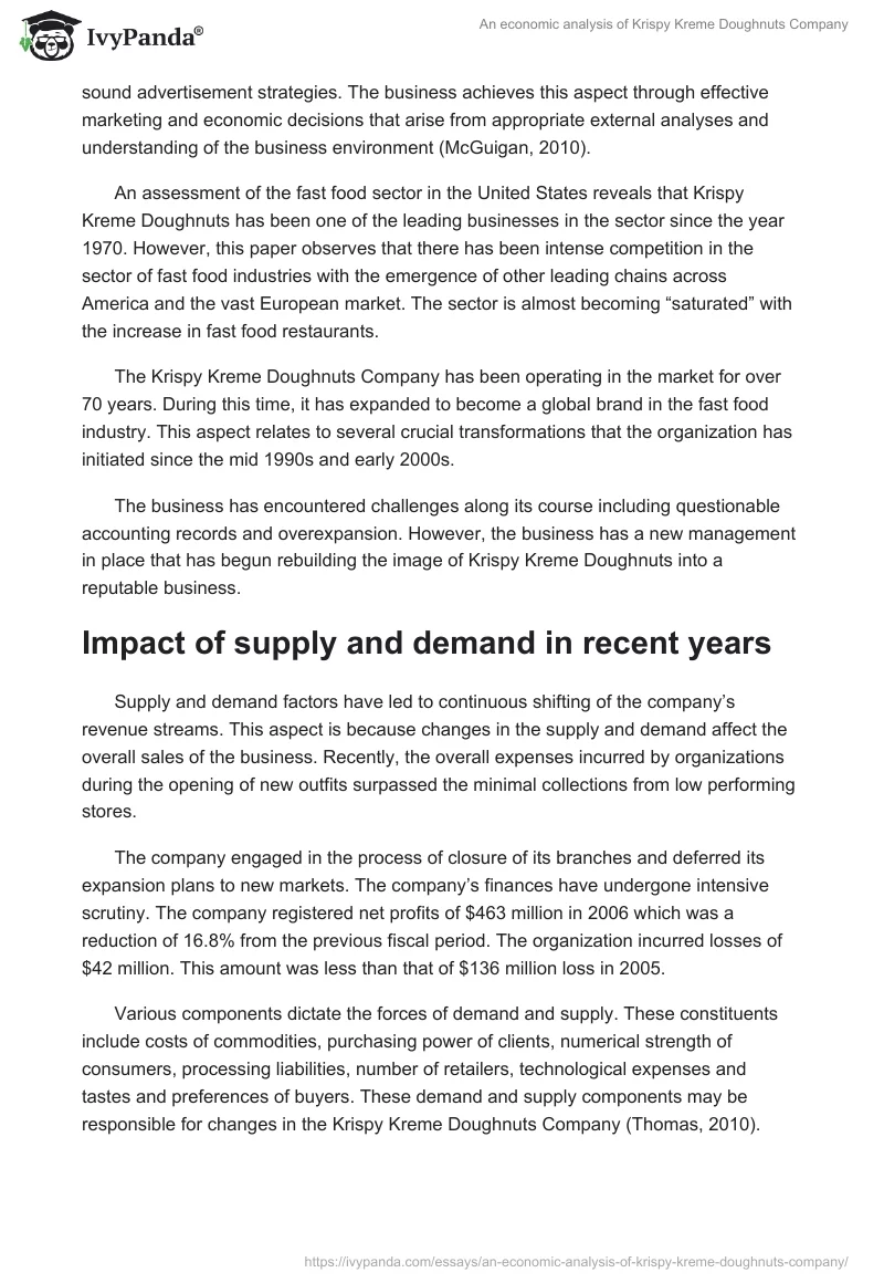 An economic analysis of Krispy Kreme Doughnuts Company. Page 2