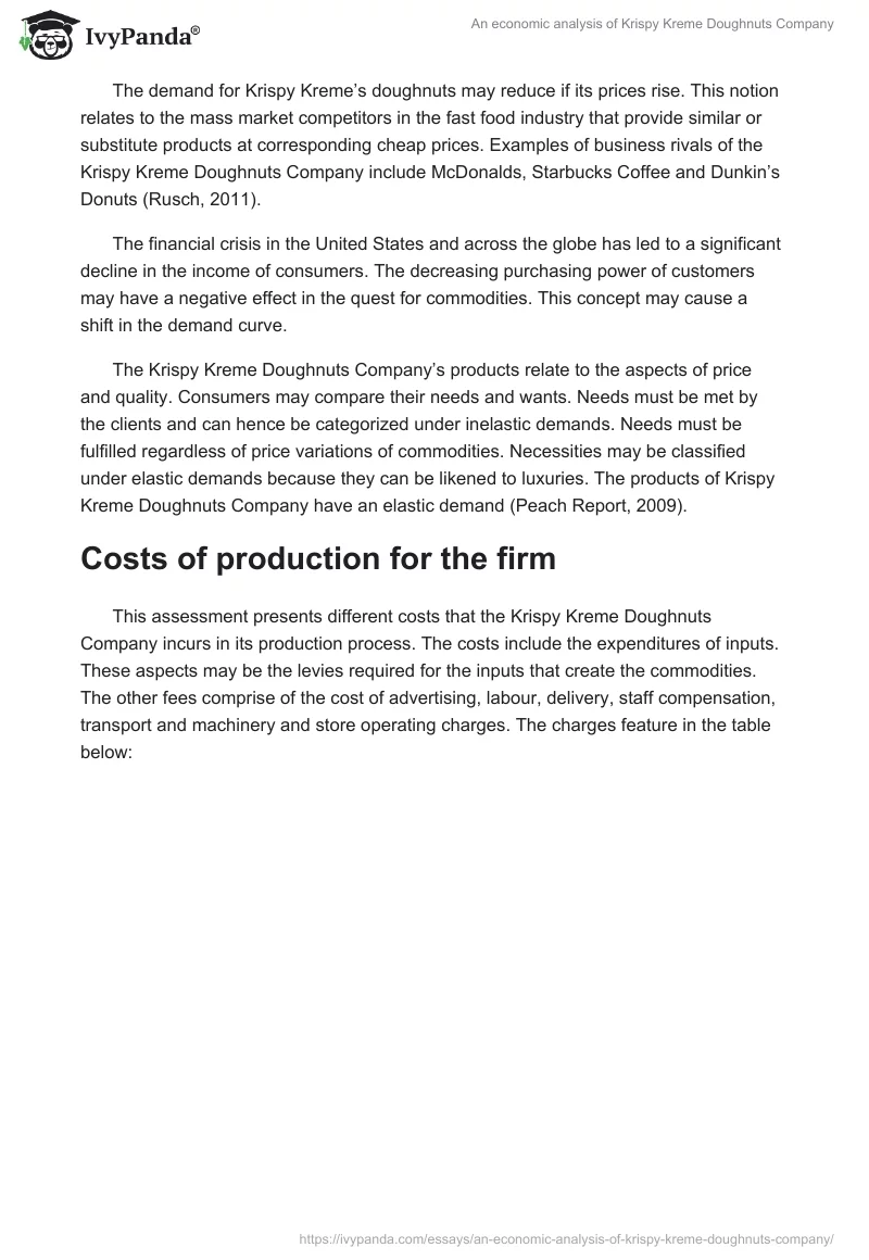 An economic analysis of Krispy Kreme Doughnuts Company. Page 4