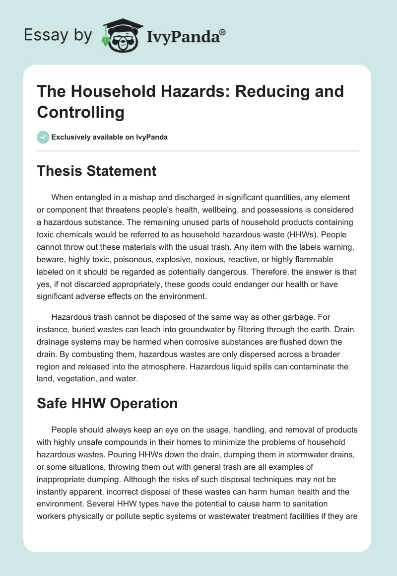 The Household Hazards: Reducing and Controlling. Page 1