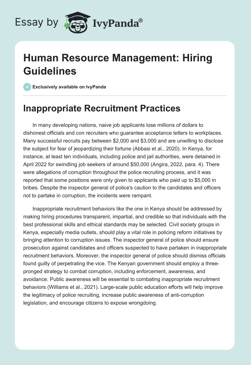 Human Resource Management: Hiring Guidelines. Page 1