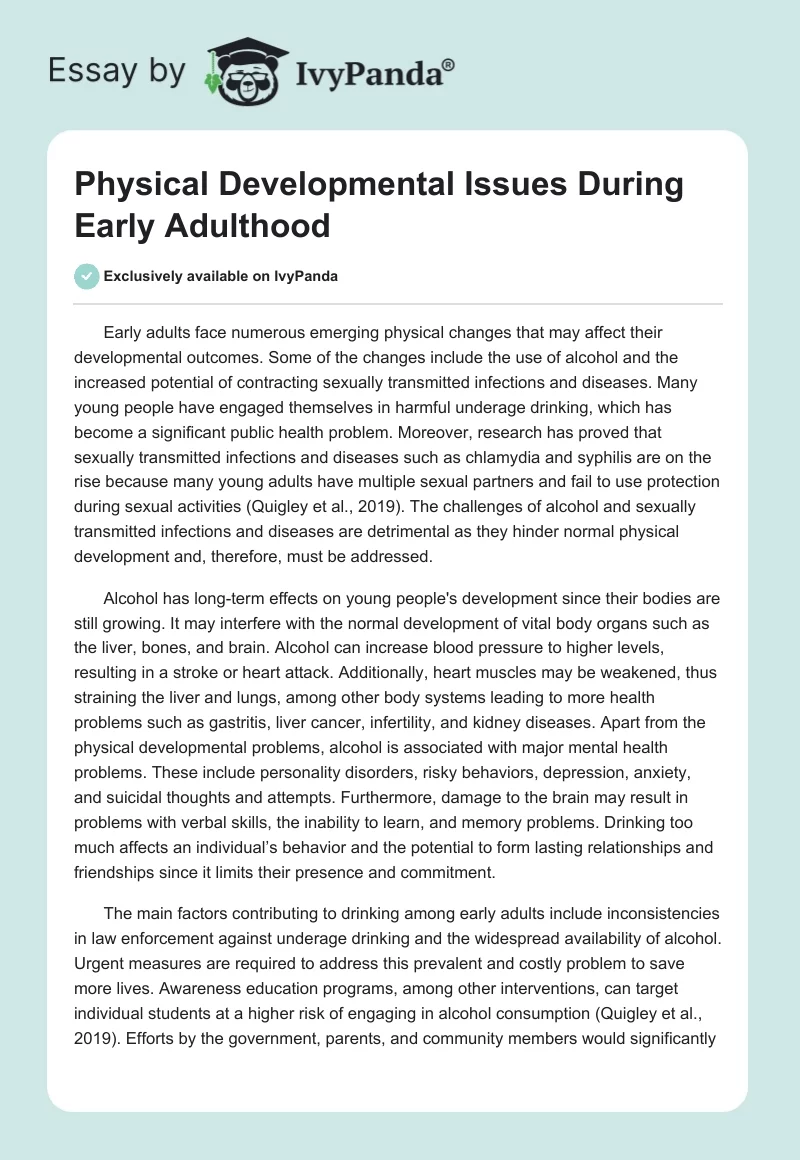 Physical Developmental Issues During Early Adulthood. Page 1