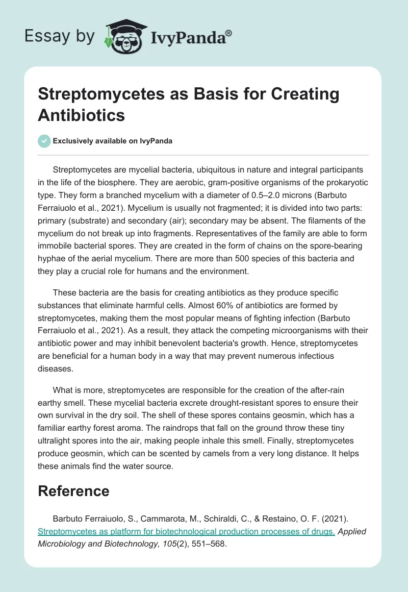 Streptomycetes as Basis for Creating Antibiotics. Page 1