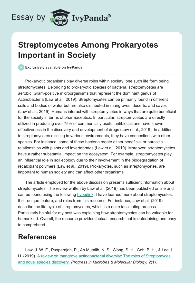 Streptomycetes Among Prokaryotes Important in Society. Page 1