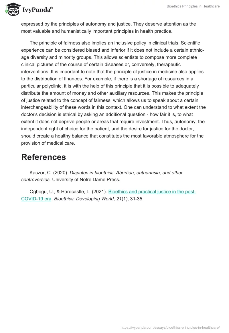 Bioethics Principles in Healthcare. Page 2