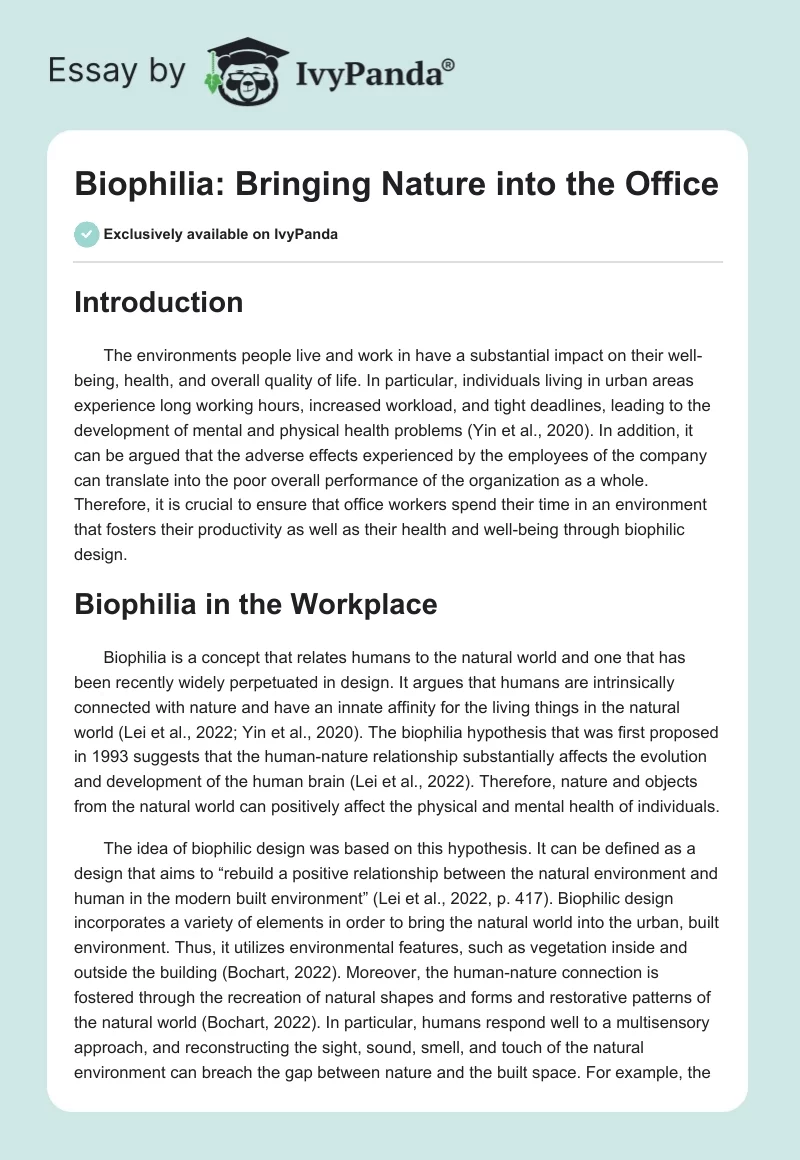 Biophilia: Bringing Nature into the Office. Page 1
