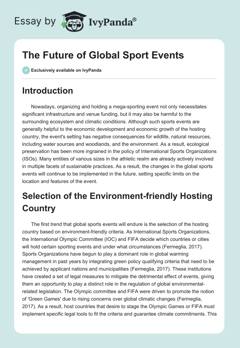 The Future of Global Sport Events. Page 1