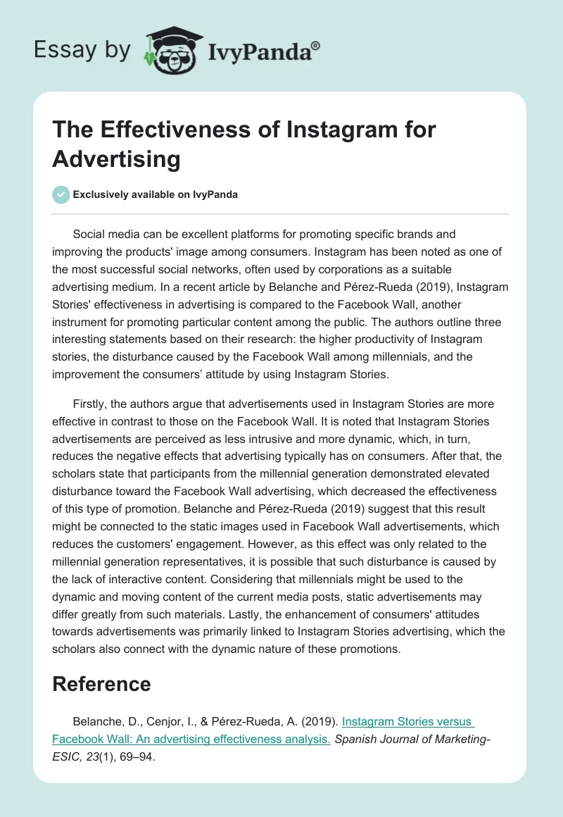 The Effectiveness of Instagram for Advertising. Page 1