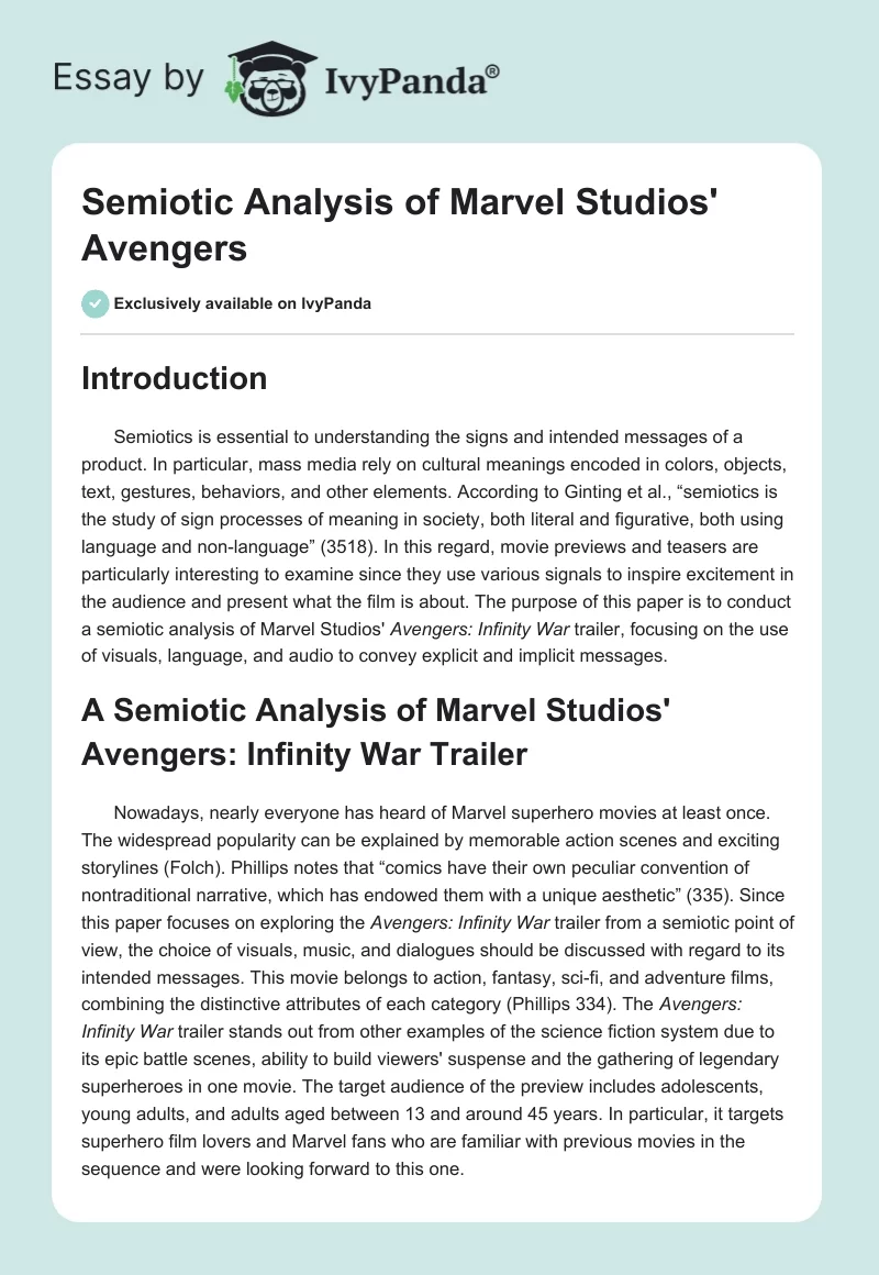 Semiotic Analysis of Marvel Studios' Avengers. Page 1
