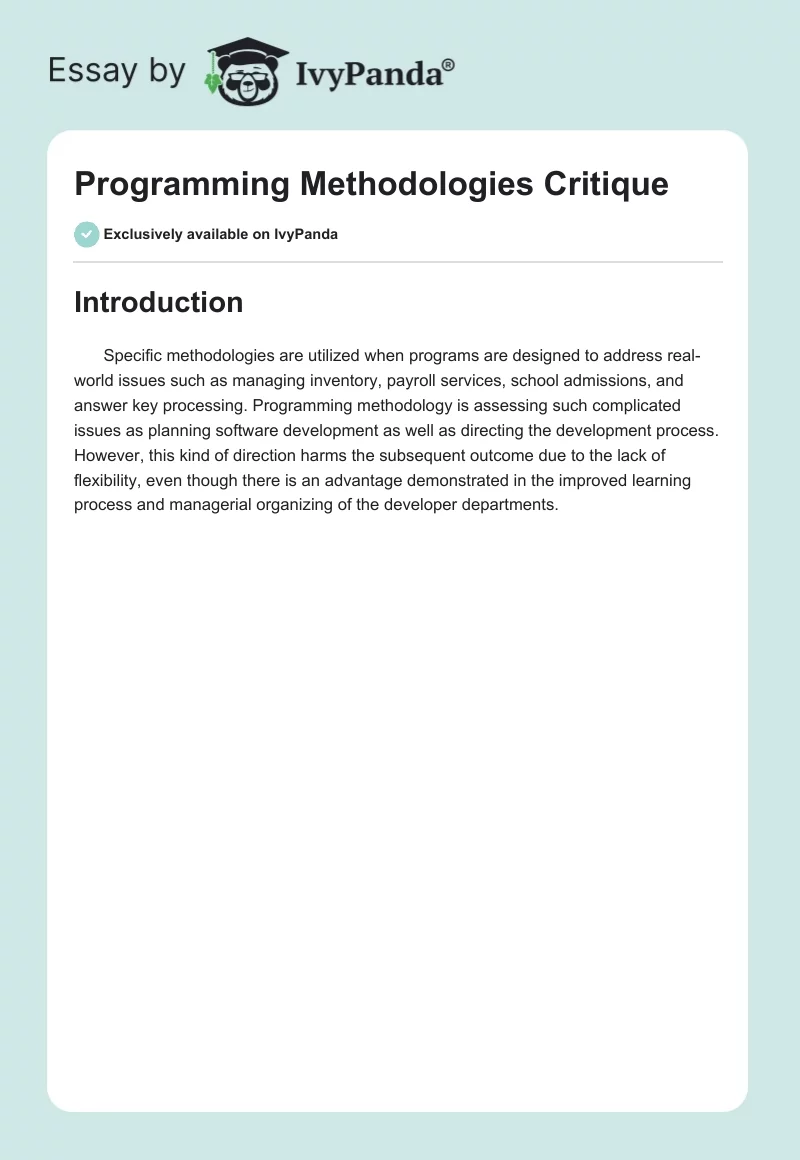 Programming Methodologies Critique. Page 1