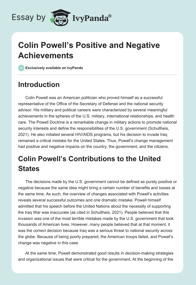 Colin Powell’s Positive and Negative Achievements. Page 1