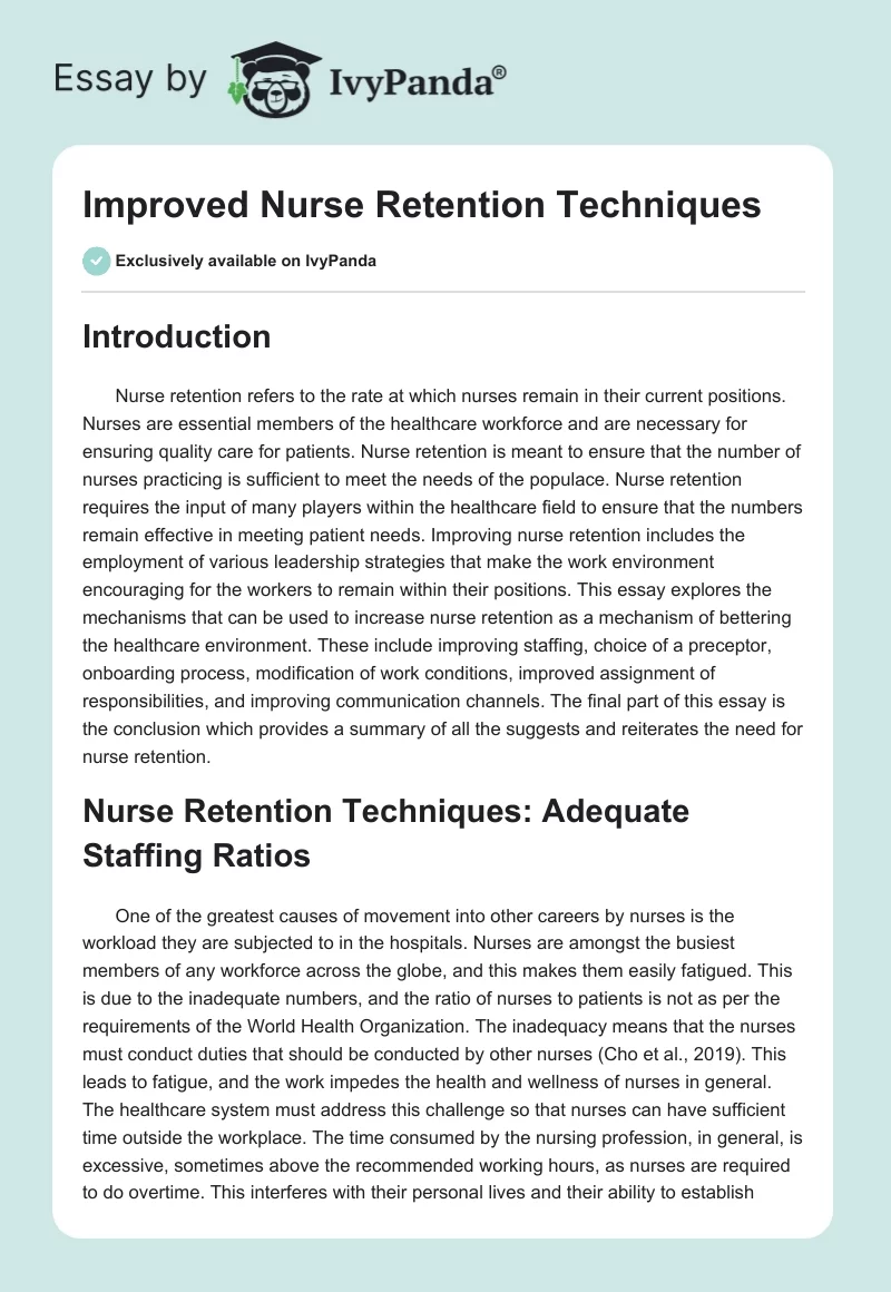 Improved Nurse Retention Techniques. Page 1