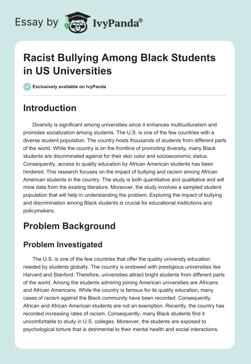 Racist Bullying Among Black Students in US Universities. Page 1