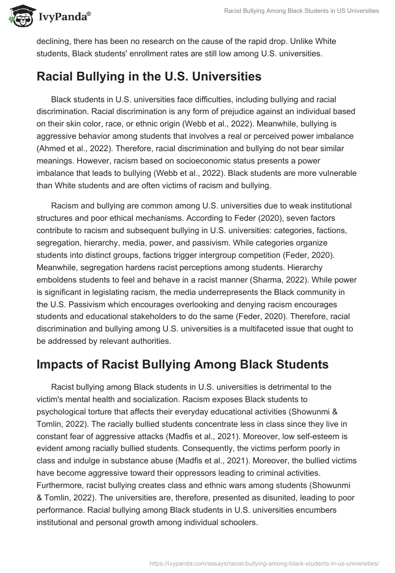 Racist Bullying Among Black Students in US Universities. Page 4