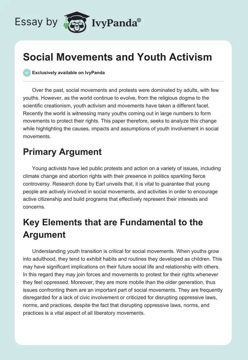Social Movements and Youth Activism. Page 1