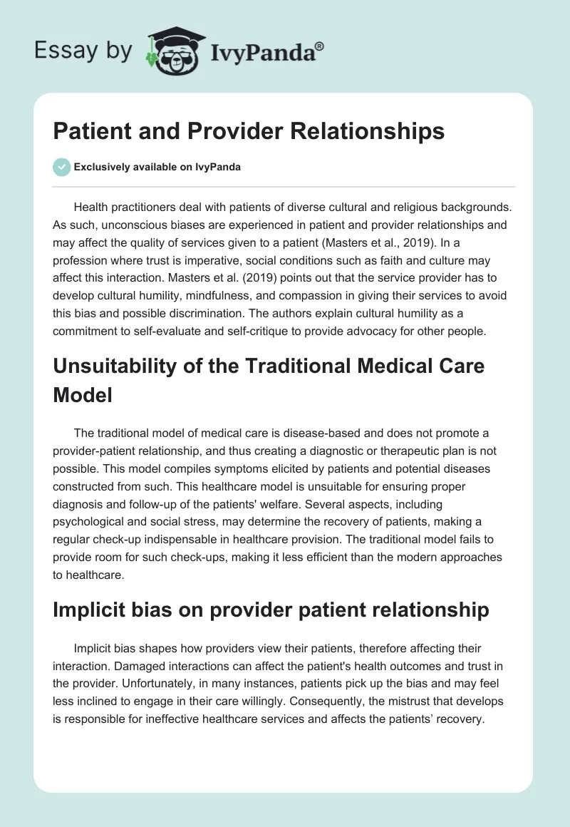 Patient and Provider Relationships. Page 1